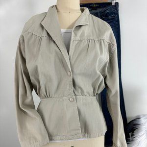 Vtg Y2K Indie Peplum Khaki Moto Biker Jacket S